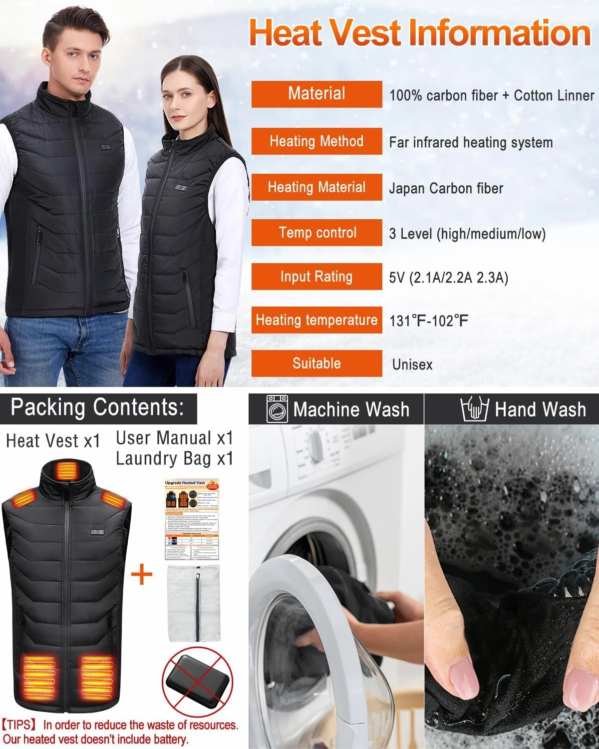 Heated Vest for Women & Men - Electric Rechargeable Warming Vest