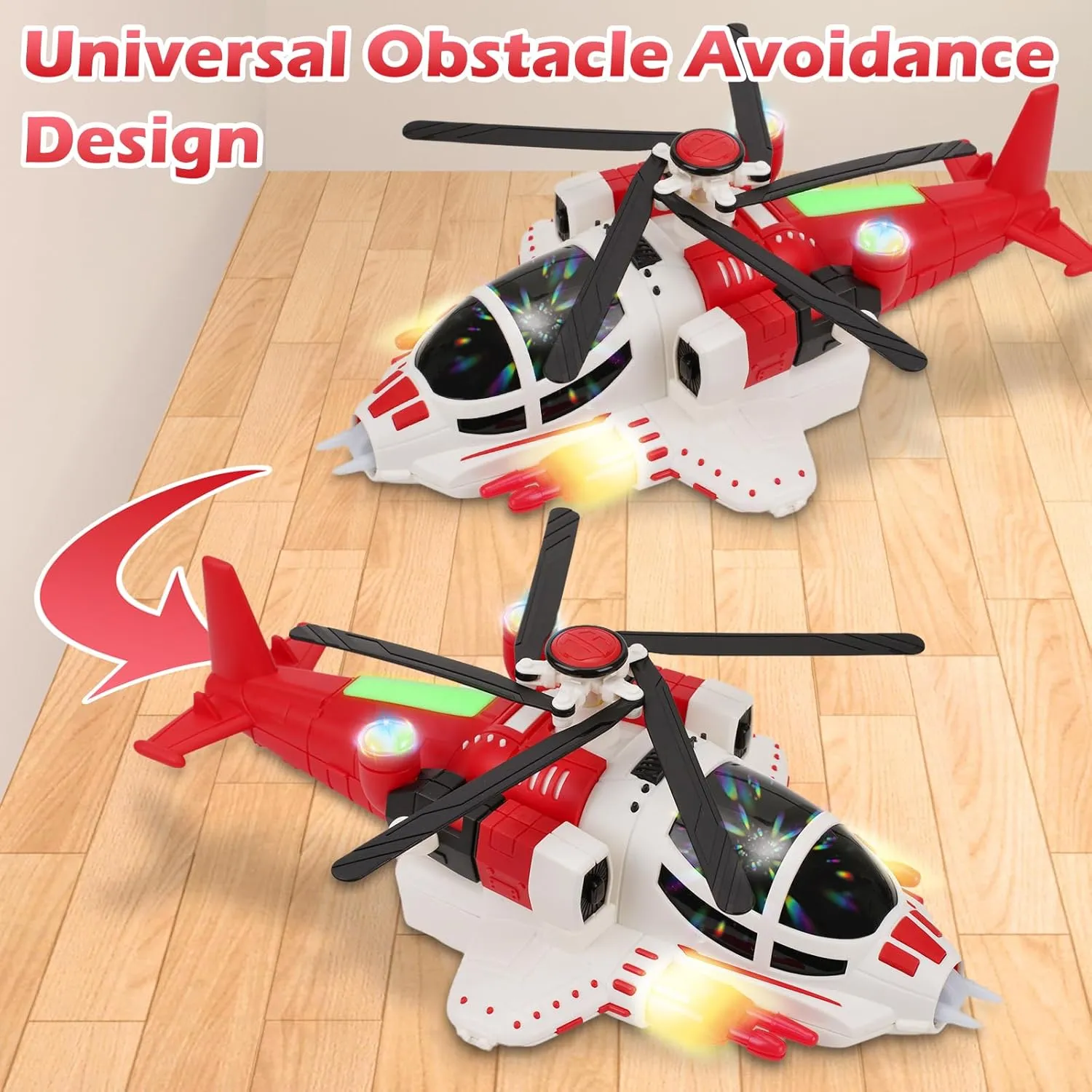 Helicopter Toy for Toddlers, Airplane Helicopter Toy for Kids, Boy Toy with Voice&Light Function, 360°Freedom&Automatic Obstacle Avoidance Airplane Toy for Kids 3  (Red)