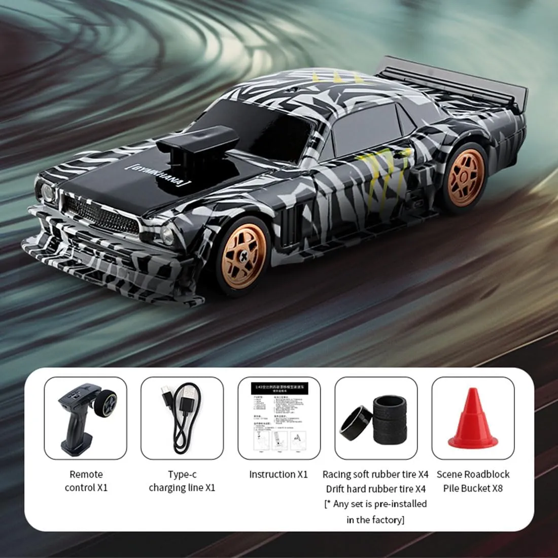 HERR RC Electric Mini Racing Drift Car Model 1:43 Scale 2.4G Full Scale Linkage Light Set Max Speed 15km/h Indoor Mini RC Toys (Gyroscope RTR Version, Black and White)