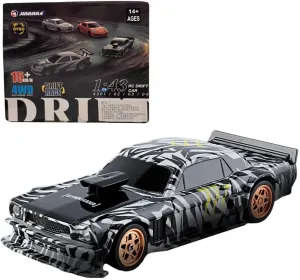 HERR RC Electric Mini Racing Drift Car Model 1:43 Scale 2.4G Full Scale Linkage Light Set Max Speed 15km/h Indoor Mini RC Toys (Gyroscope RTR Version, Black and White)