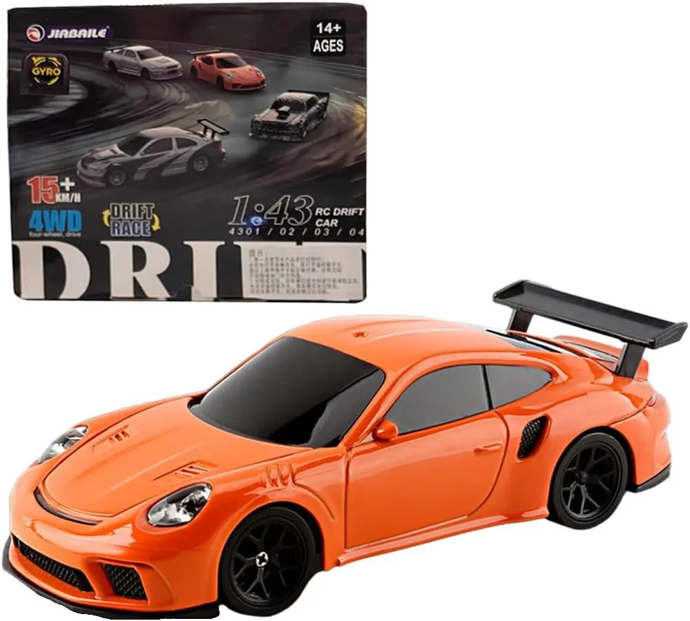 HERR RC Electric Mini Racing Drift Car Model 1:43 Scale 2.4G Full Scale Linkage Light Set Max Speed 15km/h Indoor Mini RC Toys (Gyroscope RTR Version, Orange)