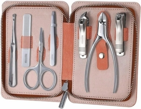 HEXEH Nail Clippers Kit Portable Nail Clipper Set, 7 Pieces Pedicure Grooming Kit for Men Women, Sharp Finger&Toe Nail Tool, Personal Care Manicure Kit with Leather Case Manicure Set (Color : Pink)