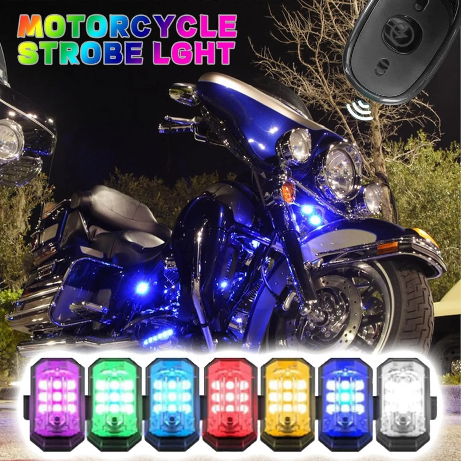 High Brightness Wireless LED Strobe Light - 7 Colors USB Charing Waterproof LED Strobe Lights with Remote Control for Car, Bike (2 Set)