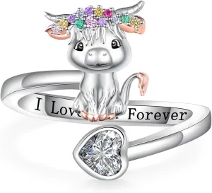 Highland Cow Rings 925 Sterling Silver Cow Rings Highland Cow Jewelry Gift for Women