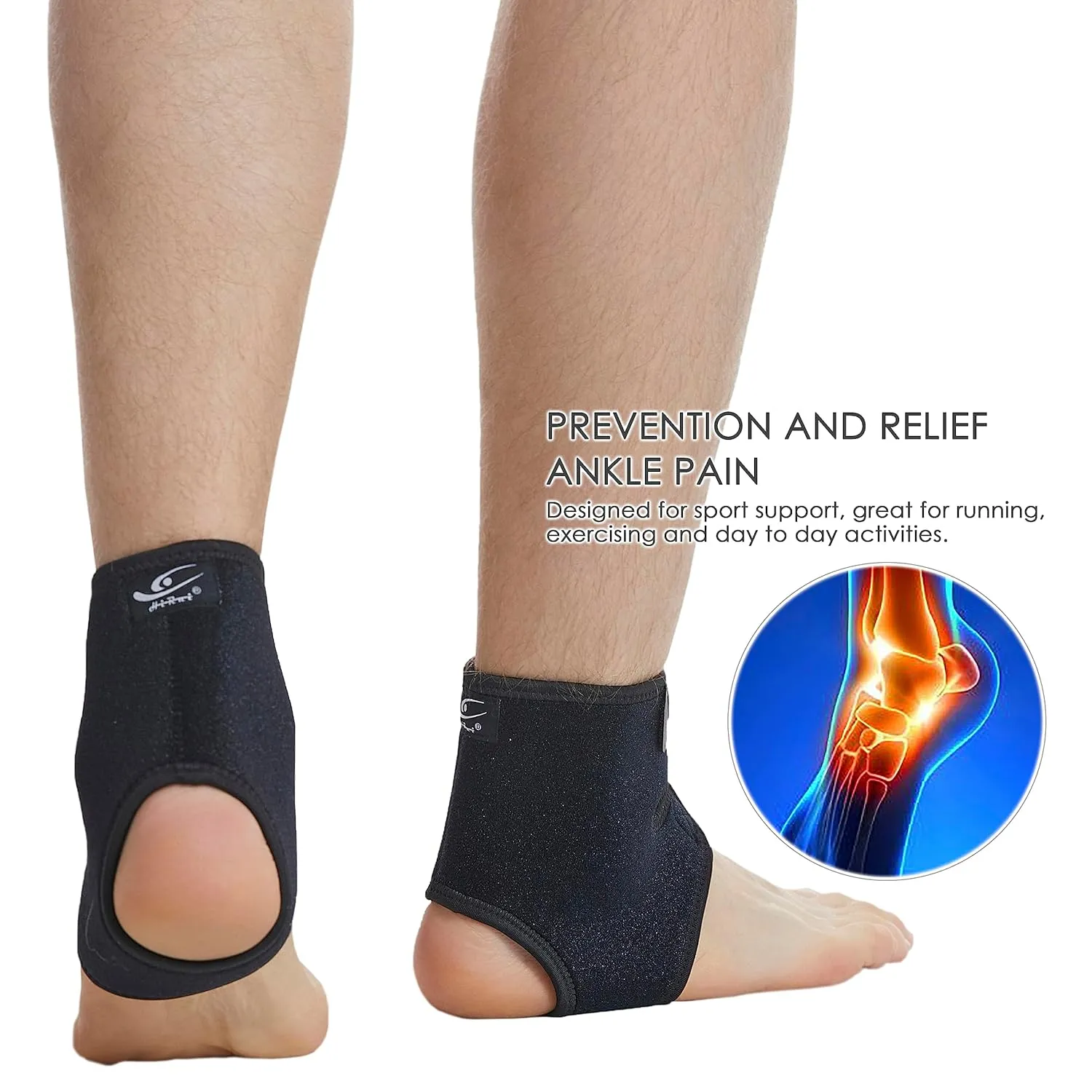 HiRui Ankle Support Brace Ankle Wraps for Men Women, Compression Ankle Brace Breathable Neoprene Sleeve Lightweight High-elastic Stabilizer for Running Sprains Arthritis (Medium (Pack of 2))