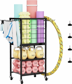 Home Gym Weight Rack with Storage Hooks - Organizer for Dumbbells, Resistance Bands & Yoga Mat