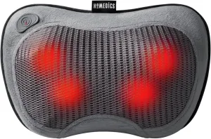 Homedics Cordless Shiatsu All-Body Massage Pillow with Soothing Heat, Reverse Function, Rechargeable Battery, and Integrated Controls –Lightweight