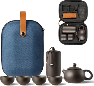HOMEE Kung Fu Tea Set,Travel Gongfu Tea Pot Cup Set,Portable Chinese Tea Set, Porcelain Teapot & Teacups with Travel Bag for Travel, Home, Gifting,Outdoor and Office
