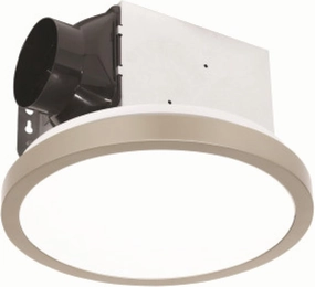 Homewerks 7105-09-BN Bathroom Fan with Light 90-CFM 1.5 Sones Round Ventilation Fan with Dimmable LED Light and Magnetic Trim Ring Brushed Nickel