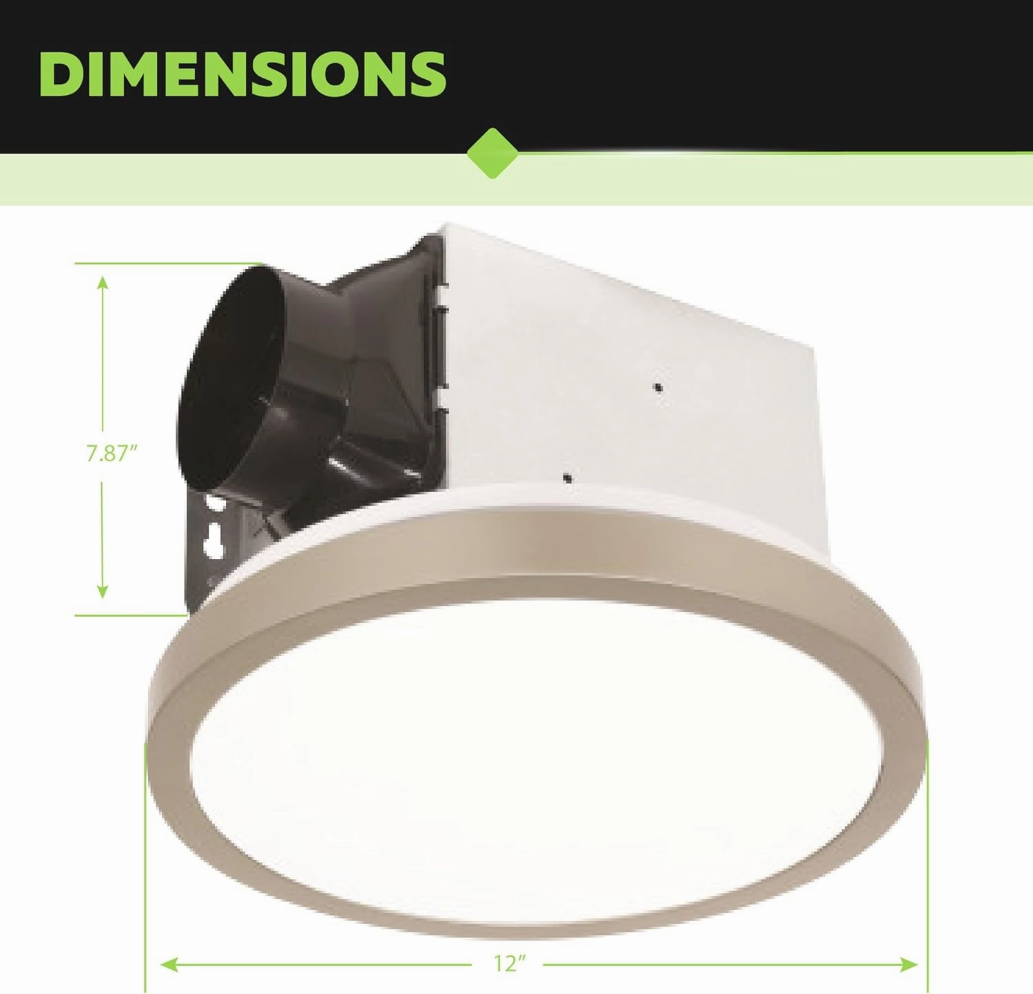 Homewerks 7105-09-BN Bathroom Fan with Light 90-CFM 1.5 Sones Round Ventilation Fan with Dimmable LED Light and Magnetic Trim Ring Brushed Nickel