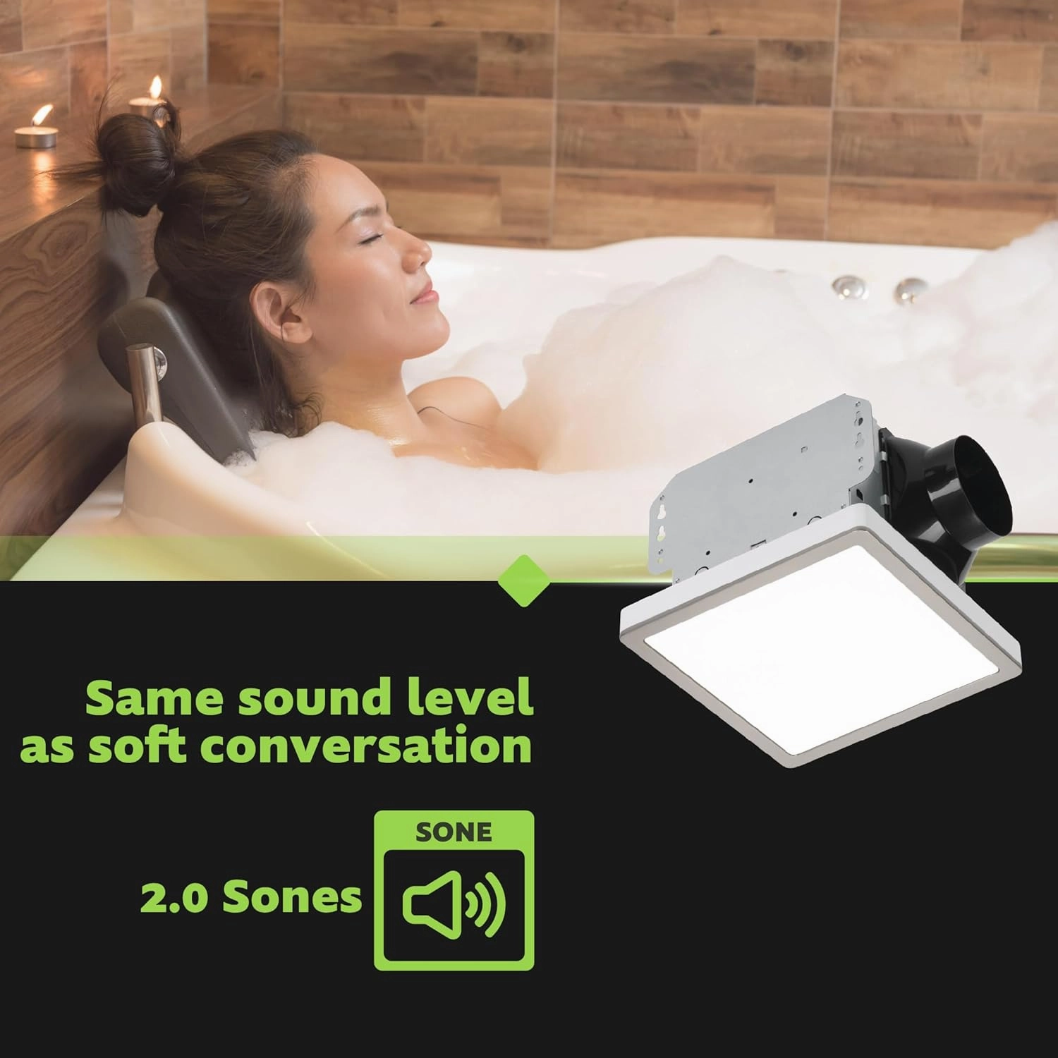 Homewerks 7105-12-BN Bathroom Fan with Light 100-CFM 2 Sones Square Ventilation Fan Dimmable LED Light and Magnetic Trim Ring Brushed Nickel