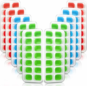 Honeydak 10 Pack Ice Cube Trays for Freezer Silicone 14 Ice Cube Trays with Lid Stackable Silicone Mold for Drinks Fruit Yogurt Cocktail Coffee(Green, Blue, Red)