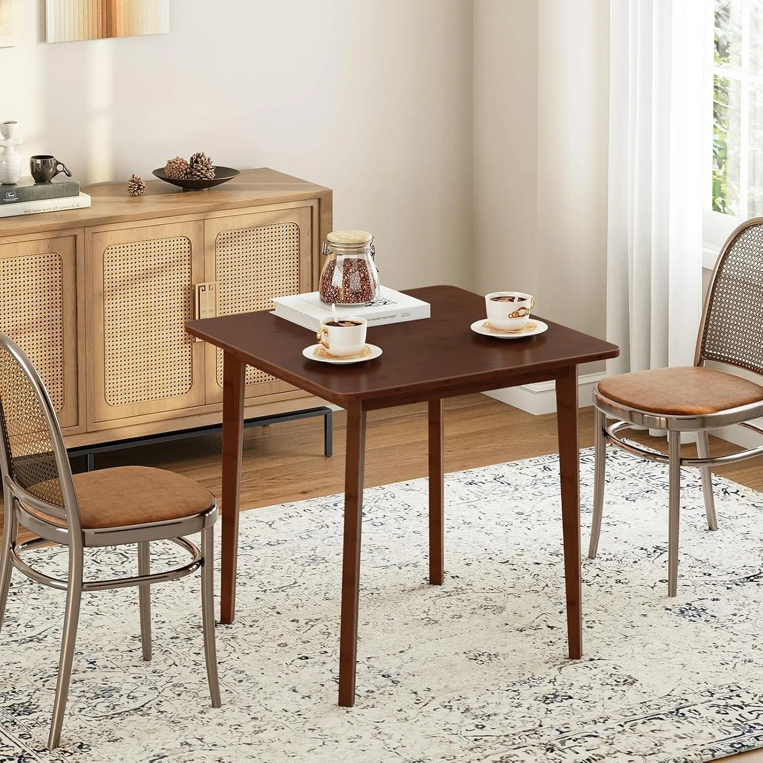 HOOBRO Bamboo Dining Table, Square Dining Table for 2, 27.6" Kitchen Table for Small Space, Writing Table, Easy to Assemble, for Dining Room, Living Room, Office, Kitchen, Apartment, Brown BR70CZ01