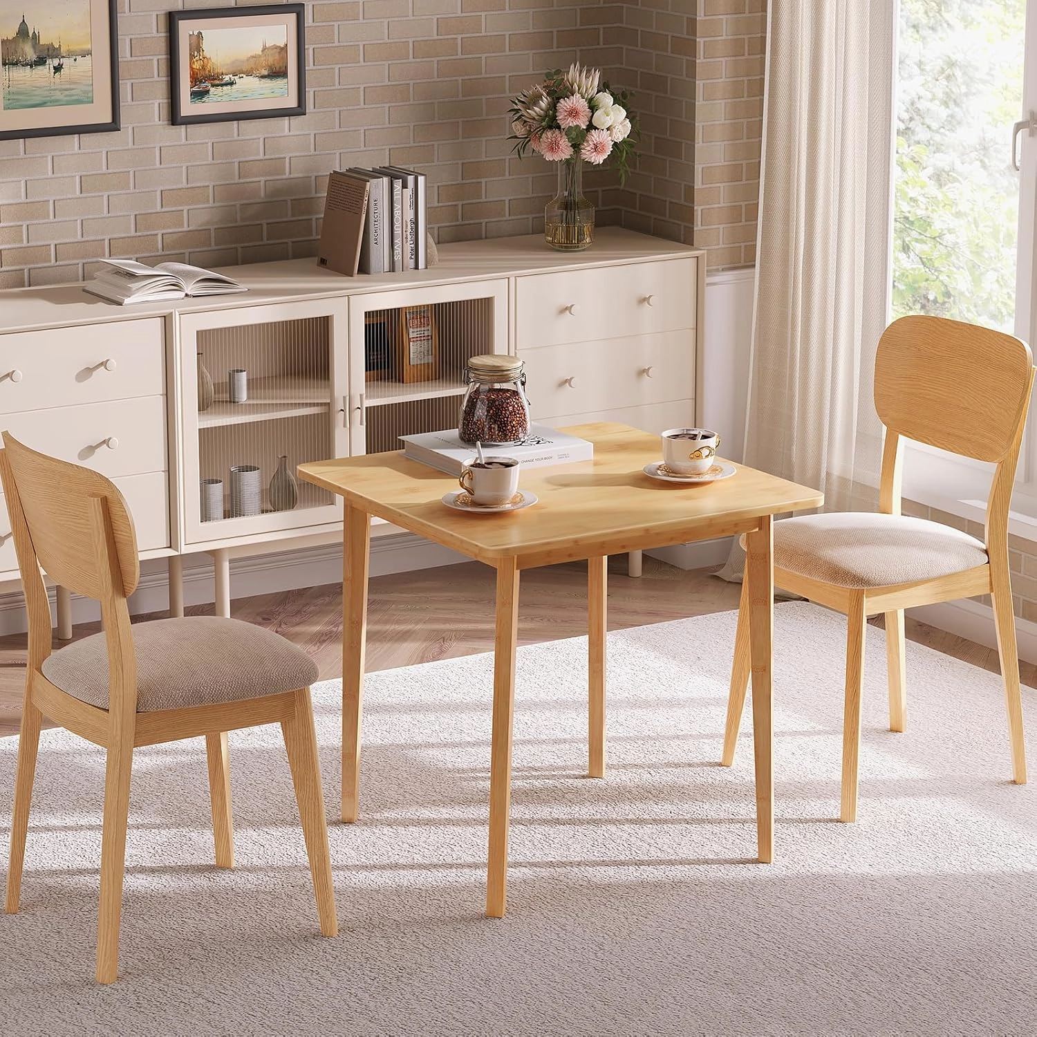 HOOBRO Bamboo Dining Table, Square Dining Table for 2, 27.6" Kitchen Table for Small Space, Writing Table, Easy to Assemble, for Dining Room, Living Room, Office, Kitchen, Apartment, Natural YL70CZ01