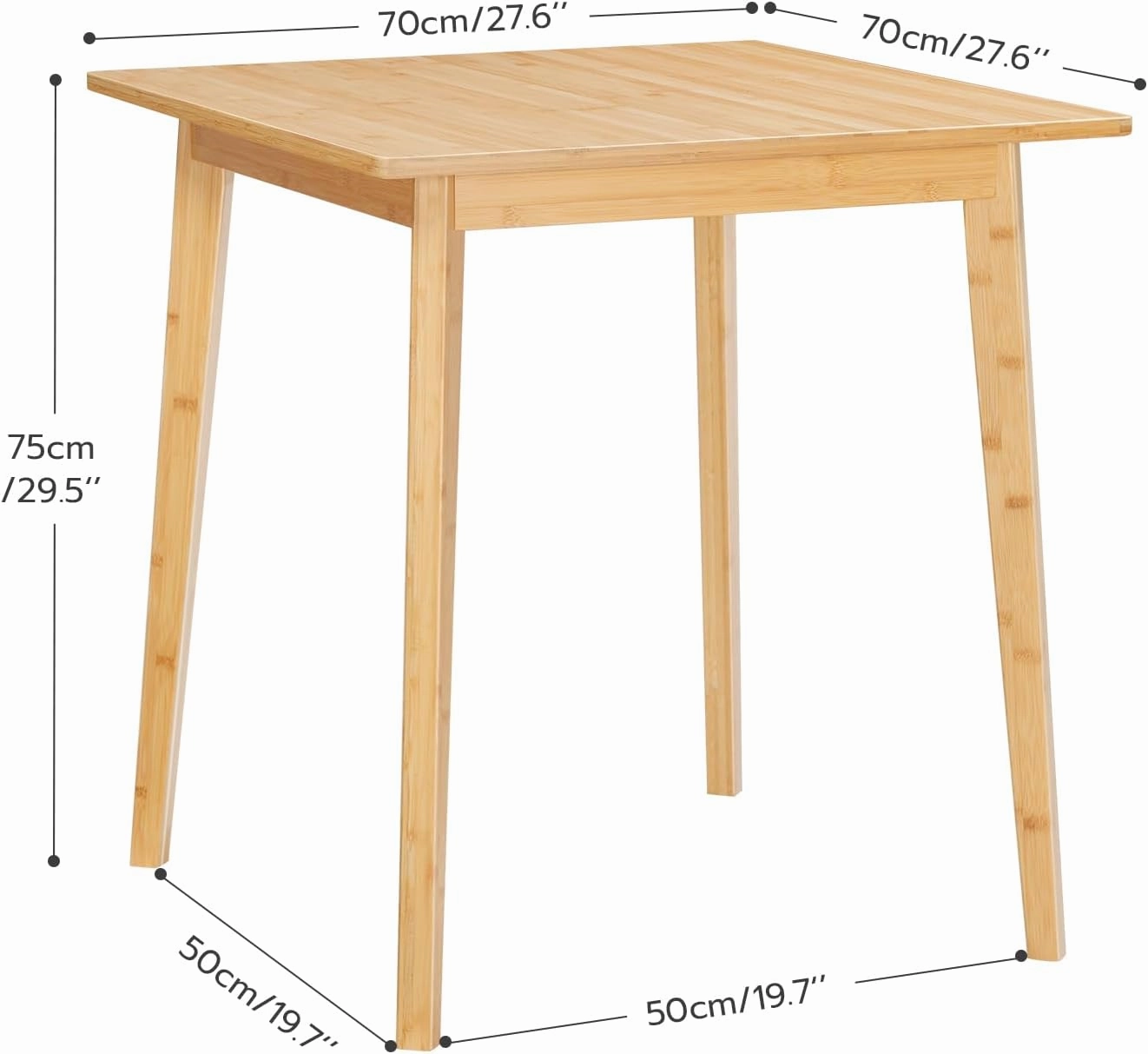 HOOBRO Bamboo Dining Table, Square Dining Table for 2, 27.6" Kitchen Table for Small Space, Writing Table, Easy to Assemble, for Dining Room, Living Room, Office, Kitchen, Apartment, Natural YL70CZ01