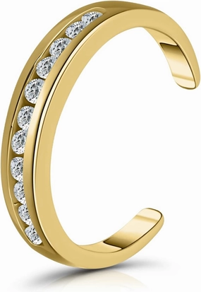 Hoops & Loops 925 Sterling Silver Channel Cubic Zirconia CZ Adjustable Tarnish Resistant Hypoallergenic Open Toe Ring for Women, Silver, Yellow Gold, Rose Gold, Black