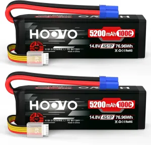 HOOVO 14.8V 100C 5200mAh 4S Lipo Battery with EC5 Connector Soft Case for RC Car Truck Truggy Buggy Tank RC Airplane Helicopter Boat Car Racing (2 Pack)