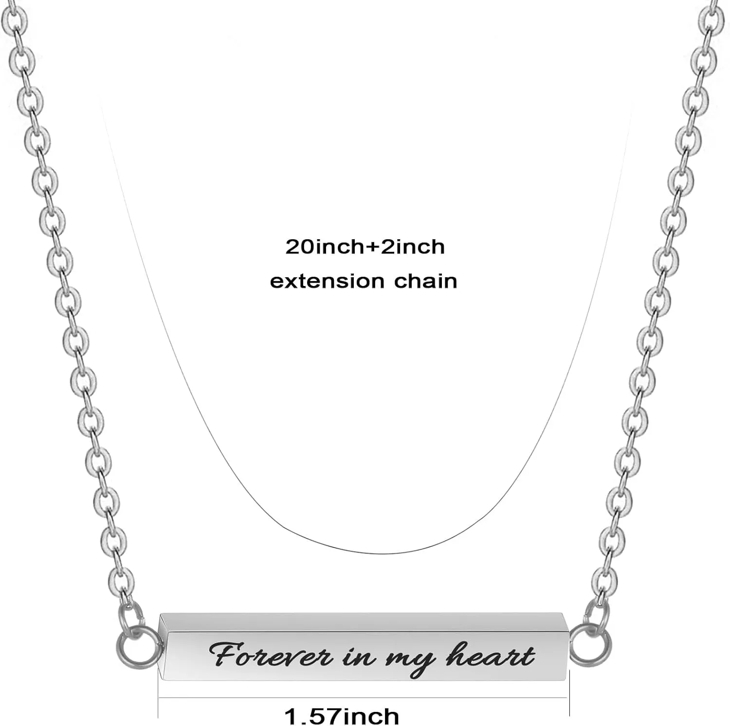 Horizontal Bar Cremation Jewelry Urn Necklaces for Ashes for Women Stainless Steel Ashes Jewelry Cube Ashes Necklace Bar Urn Pendant Forever in My Heart