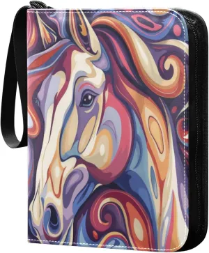 Horse Painting Pattern Card Binder 4-Pocket, 400 Pockets Card Holder with 50 Removable Sleeves and Zipper for Games Baseball Football Sports Card