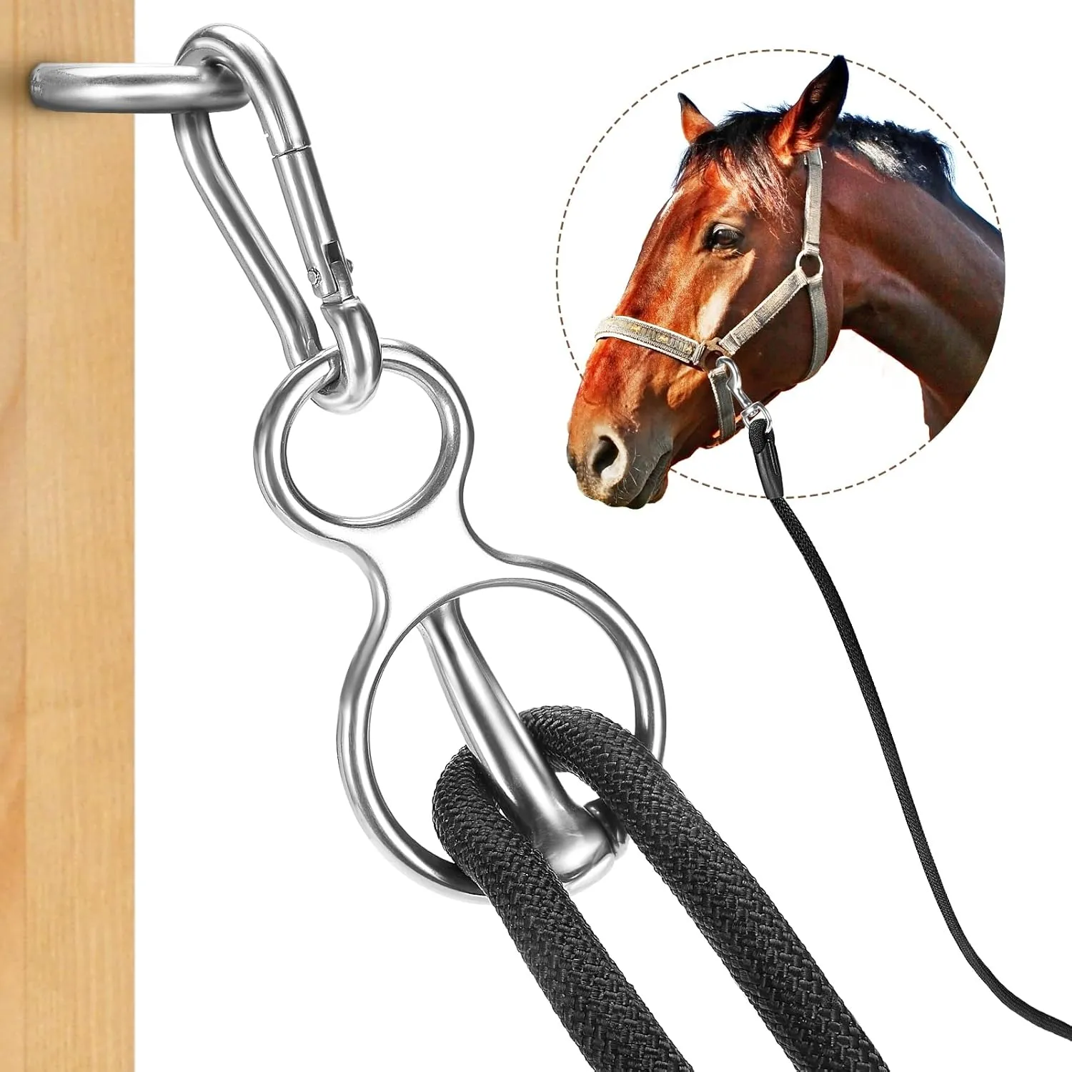 Horse Tie Ring with 8.2FT Poly Lead Rope Set - Humane Magnetic Tie Ring for Safe Pulling, Stress Relief, and Easy Installation - Ideal for Stables, and Training