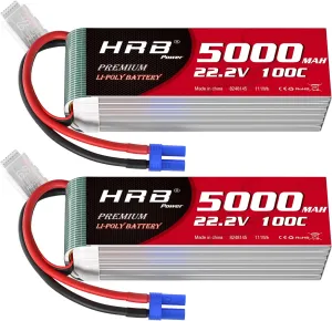 HRB 2pcs 6S 5000mAh 100C EC5 Lipo Battery Soft Case 22.2V RC Lipo Battery Compatible for RC Helicopter Quadcopter Airplane Car Truck