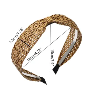 i-lan 4 Pack Simple Rattan Headbands, 6 Inch Comfy White Beige Black Brown Head Bands with 1.6 Inch Width, Boho Padded Hair Band Headwear Hoop for Girls, Ladies, Women Pairing