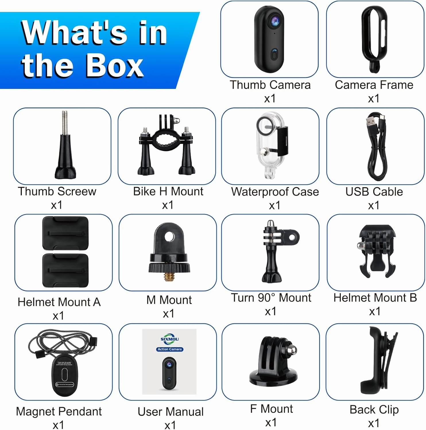 i3 4K Thumb Action Camera, Tiny Size, Mount Anywhere, Small Body Camera with Spring Clip, Portable Vlogging, Hands-Free POV Recording, Helmet Cam for Cycling, Motorcycle (64G-Card, Black)