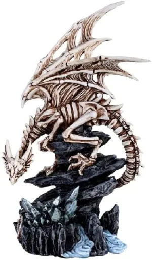 ICE ARMOR 10.5" H Skeleton Dragon on Stone Mountain Statue Fantasy Decoration Figurine