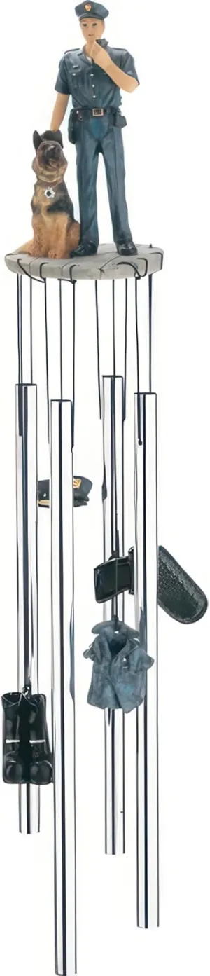 ICE ARMOR 23" Long US Policeman with K-9 Round Top Wind Chime Statue Sculpture Ornament Decoration Garden Decor Ideas for Housewarming, Holidays and Birthdays Great Collectible