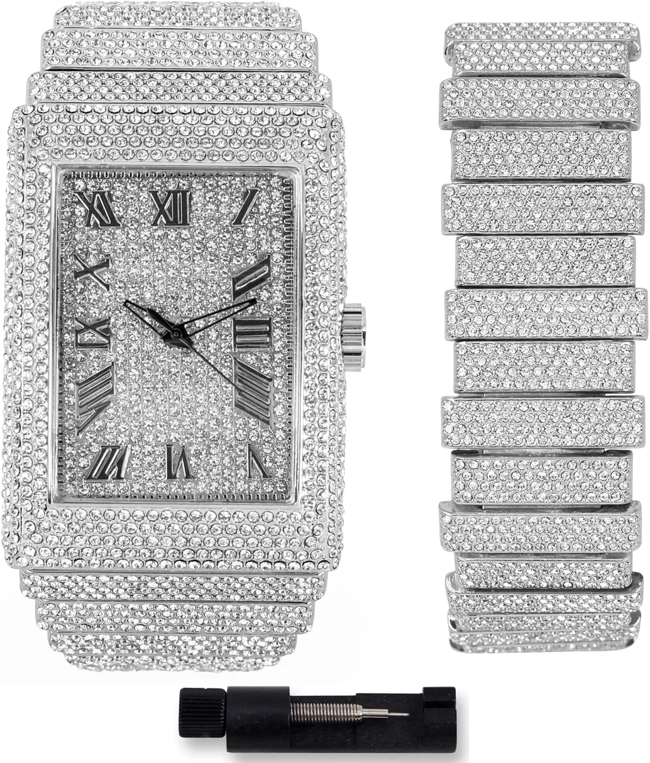 ICE STAR Men's 40mm Fully Iced Out Watch & Bracelet Set, Rectangle Case