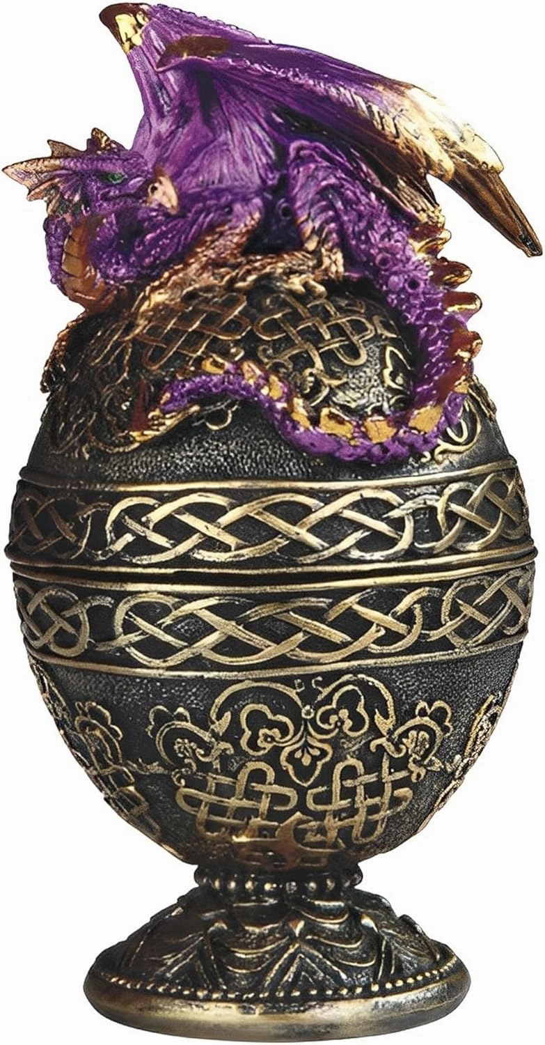 ICE ARMOR 6.5" H Purple Dragon Ornate Egg Trinket Box Statue Sculpture Ornament Decoration Home/Room Decor Ideas for Housewarming, Holidays and Birthdays Great Collectible Addition
