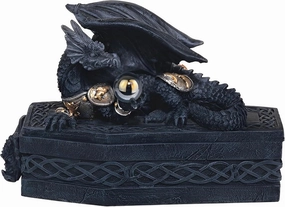 ICE ARMOR 6" *4" Black Dragon on Coffin Trinket Box Statue Sculpture Ornament Decoration Home/Room Decor Ideas for Housewarming, Holidays and Birthdays Great Collectible Addition