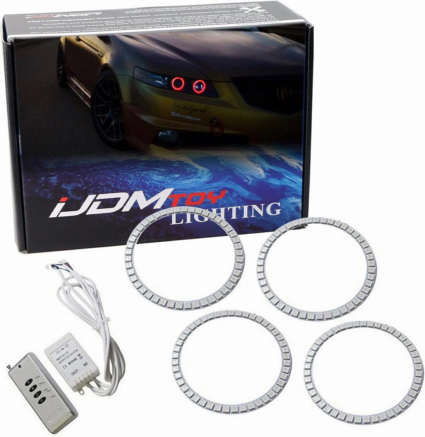 iJDMTOY 7-Color RGB LED Halo Ring Lighting Kit Compatible with 2007-2008 Acura TL Projector Front Road Illuminating Light Retrofit w/Adjustable Setting