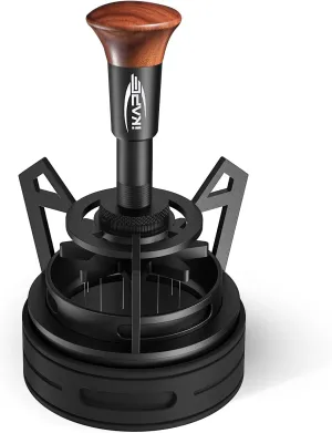IKAPE 53MM Mantis WDT Distribution Tool, Espresso Distribution Tool for Baristas, Featuring 10-Needle Stirrer, Adjustable Needle Height, with Dosing Funnel and Stand, Walnut Handle