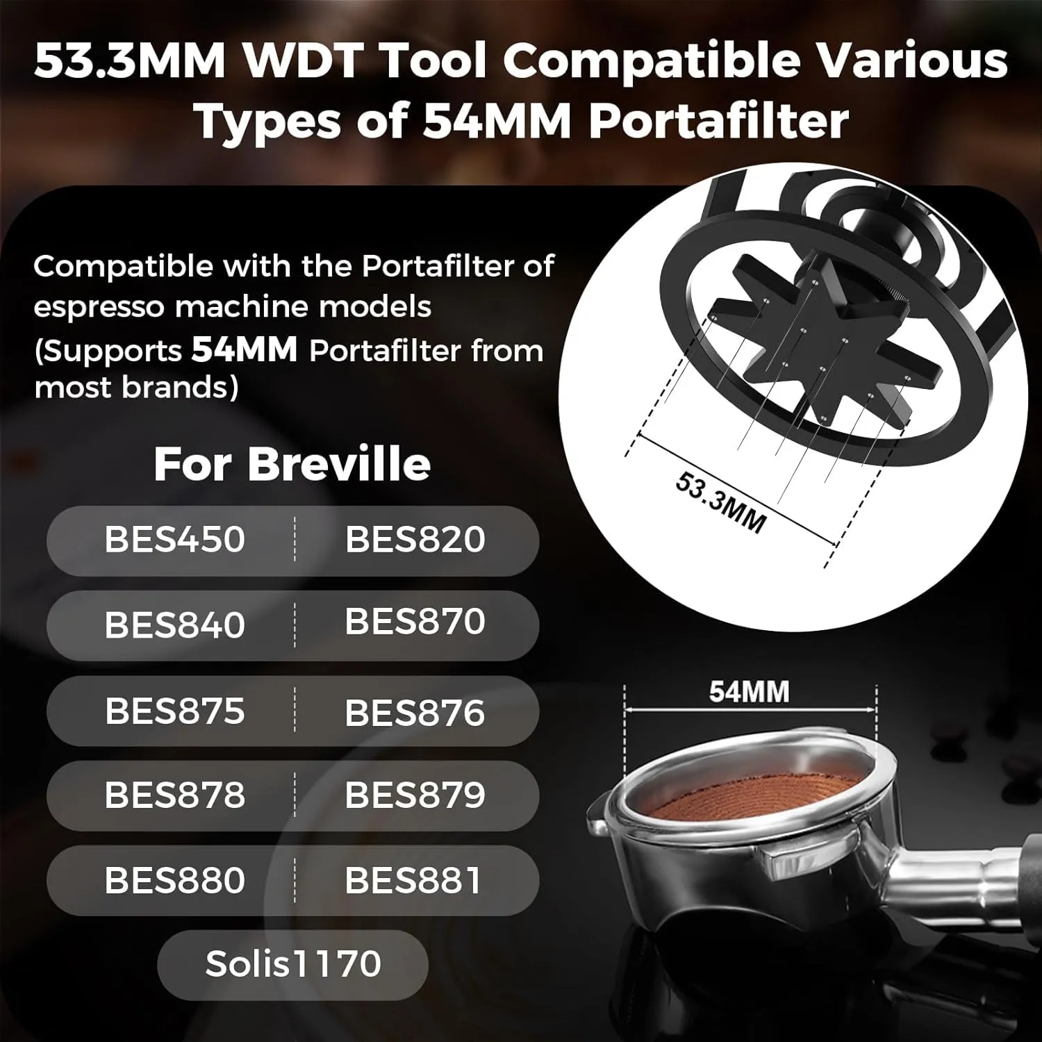 IKAPE 53MM Mantis WDT Distribution Tool, Espresso Distribution Tool for Baristas, Featuring 10-Needle Stirrer, Adjustable Needle Height, with Dosing Funnel and Stand, Walnut Handle
