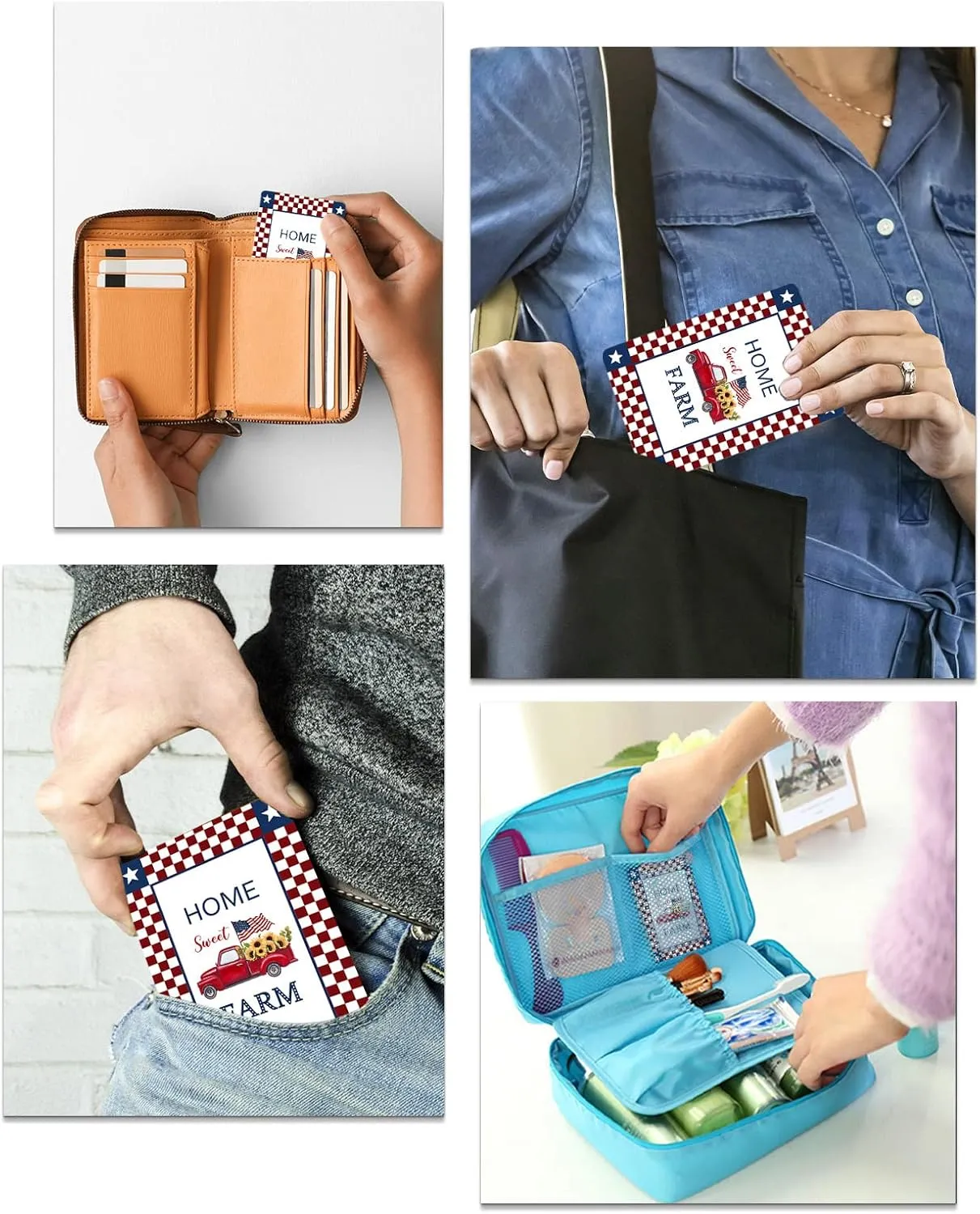 Independence Truck Loads of Sunflowers American Small Compact Mirror for Purse, Farm Red Buffalo Plaid Travel Makeup Mirror for Women Men, Rectangular Handheld Compact Pocket Mirror 2 PCS