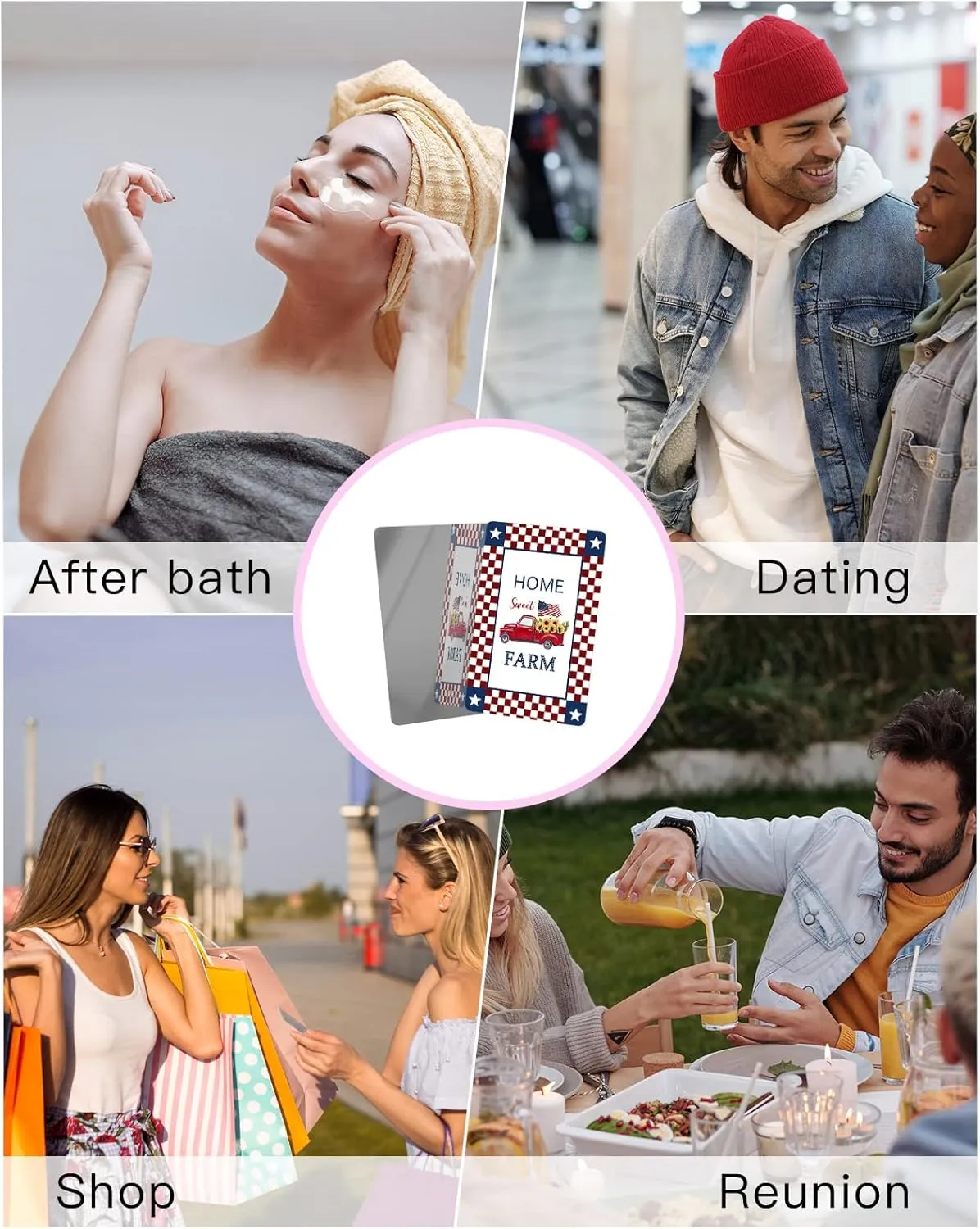 Independence Truck Loads of Sunflowers American Small Compact Mirror for Purse, Farm Red Buffalo Plaid Travel Makeup Mirror for Women Men, Rectangular Handheld Compact Pocket Mirror 2 PCS