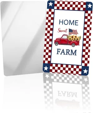 Independence Truck Loads of Sunflowers American Small Compact Mirror for Purse, Farm Red Buffalo Plaid Travel Makeup Mirror for Women Men, Rectangular Handheld Compact Pocket Mirror 2 PCS