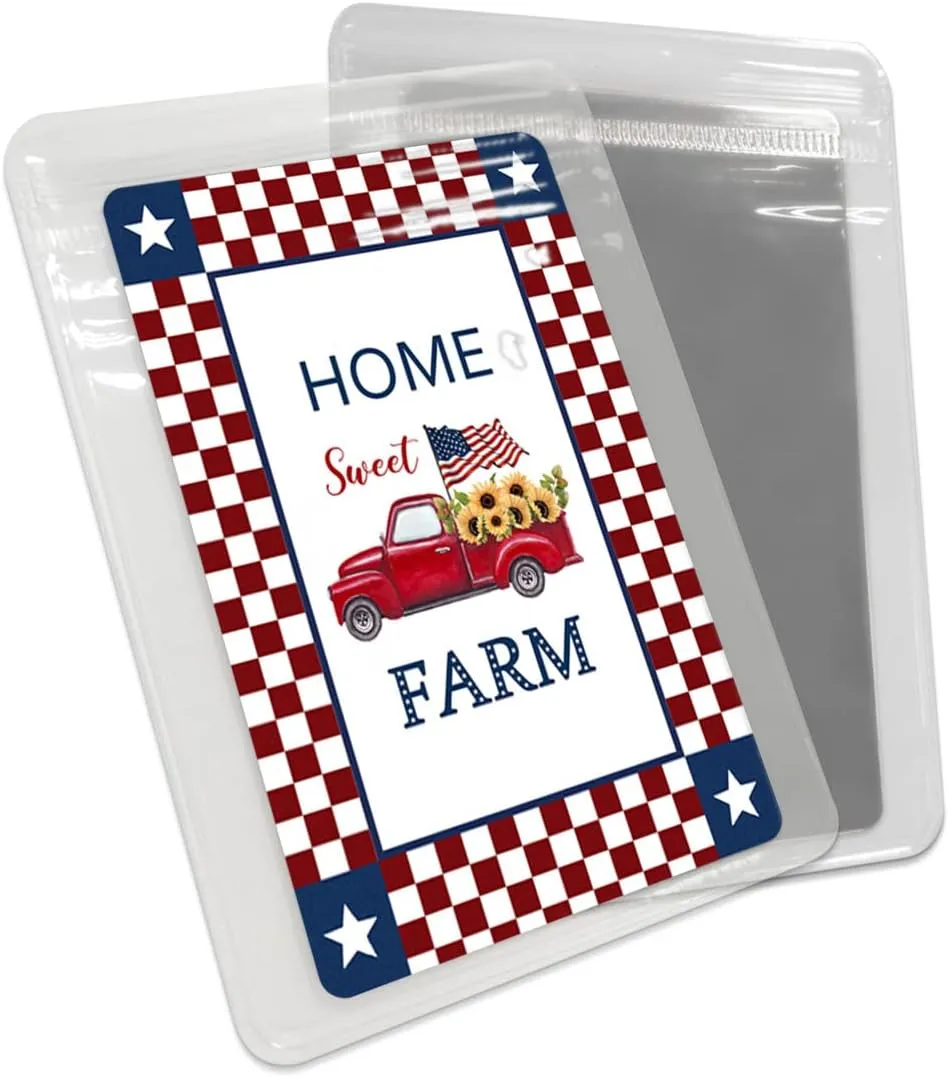Independence Truck Loads of Sunflowers American Small Compact Mirror for Purse, Farm Red Buffalo Plaid Travel Makeup Mirror for Women Men, Rectangular Handheld Compact Pocket Mirror 2 PCS