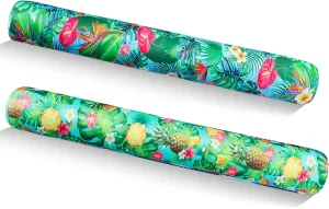 Inflatable Pool Noodles Set - 2 Pack Fabric Covered Swimming Noodles for Adults, Pool Floats for Summer Vacation Party, Pool Swim Noodles for Beach Pool Sea Lake (Pineapple & Palm)