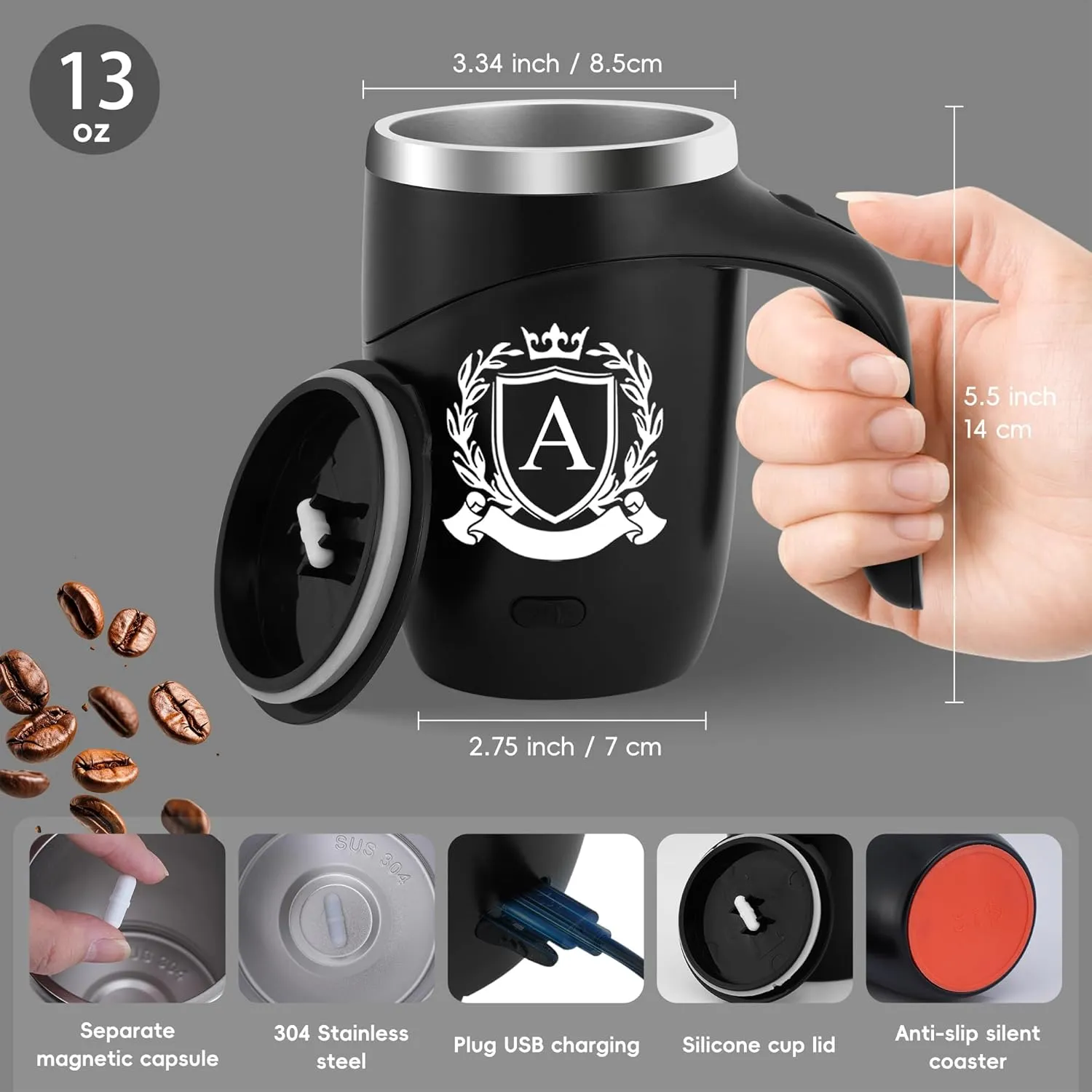 Initial Magnetic Stirring Coffee Mug Stainless Travel Cup Men Christmas Xmas Birthday Best Ideas Gift New Step Dad Daughter Son Law Who Have Everything Good Cool Useful Boyfriend Tech Bonus Great,I