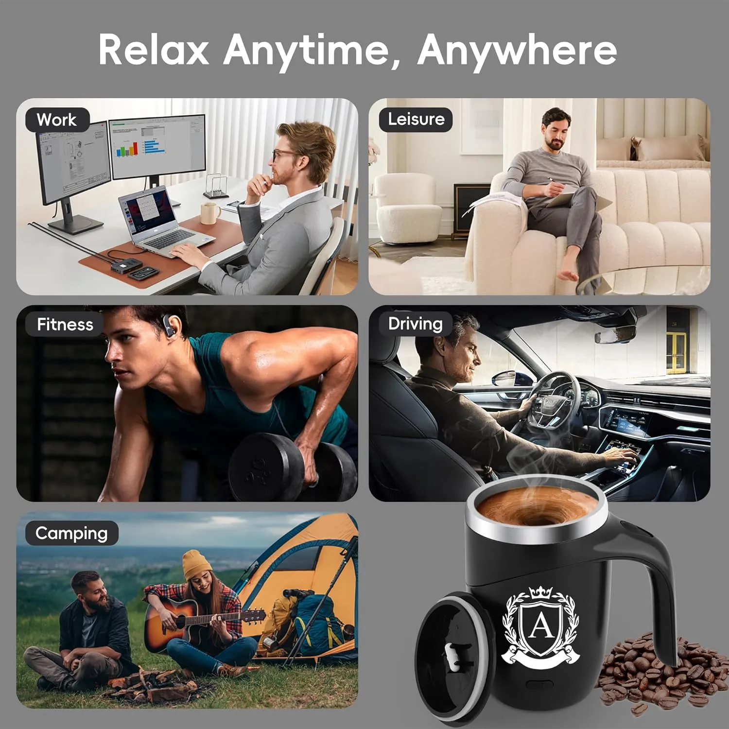 Initial Magnetic Stirring Coffee Mug Stainless Travel Cup Men Christmas Xmas Birthday Best Ideas Gift New Step Dad Daughter Son Law Who Have Everything Good Cool Useful Boyfriend Tech Bonus Great,I