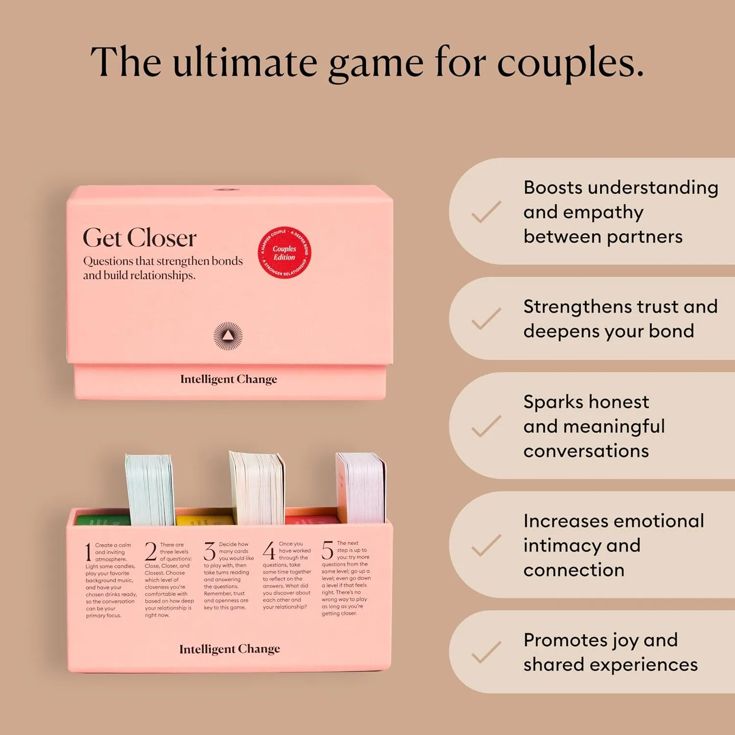 Intelligent Change Get Closer Conversation Cards for Couples, Intimacy Deck Card Game, Fun Date Night Ideas, 100 Icebreaker Couple Questions to Strengthen Bonds and Relationships