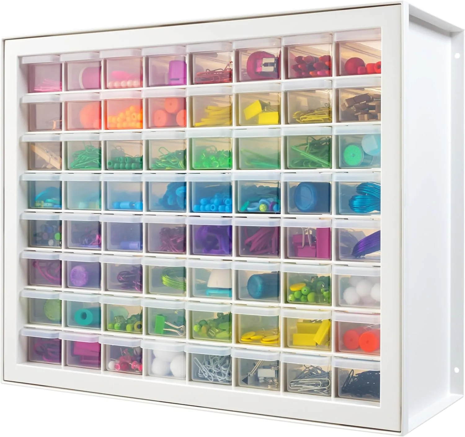 IRIS USA Bead Organizer Storage Bin Drawer Cabinet, 64-Drawer Plastic Organization Chest for Screws Bolts Nails Hardware Small Parts Electronics Charm Tools Scrapbook Art Craft Hobby Supplies - White