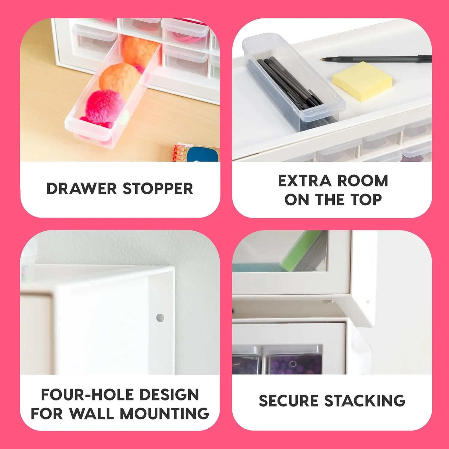 IRIS USA Bead Organizer Storage Bin Drawer Cabinet, 64-Drawer Plastic Organization Chest for Screws Bolts Nails Hardware Small Parts Electronics Charm Tools Scrapbook Art Craft Hobby Supplies - White