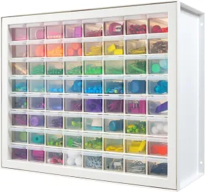 IRIS USA Bead Organizer Storage Bin Drawer Cabinet, 64-Drawer Plastic Organization Chest for Screws Bolts Nails Hardware Small Parts Electronics Charm Tools Scrapbook Art Craft Hobby Supplies - White