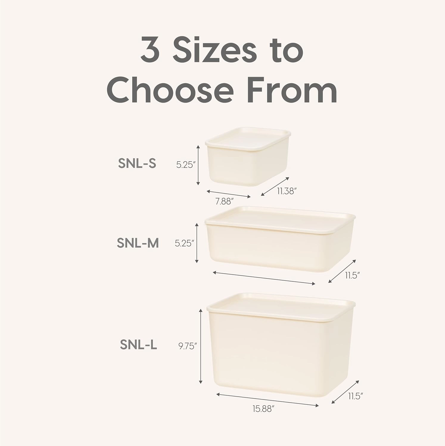IRIS USA Plastic Modular Basket COMBO (S/M/L), Storage Bins with Lids, Stackable Lidded Storage Organizer Bins for Kitchen, Bathroom and Bedroom, Off White