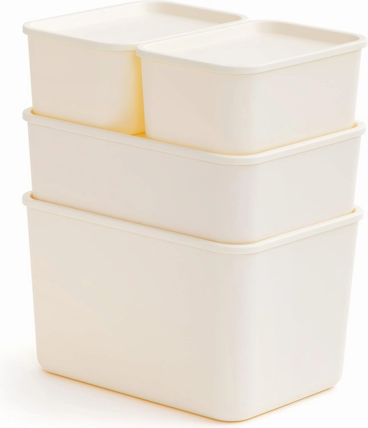 IRIS USA Plastic Modular Basket COMBO (S/M/L), Storage Bins with Lids, Stackable Lidded Storage Organizer Bins for Kitchen, Bathroom and Bedroom, Off White