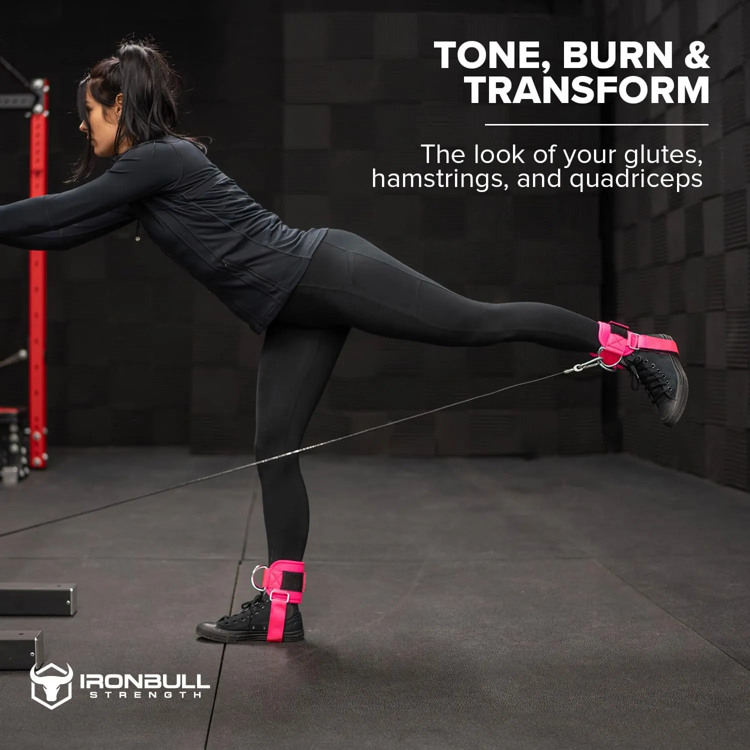 Iron Bull Strength Women's Kickback Ankle Strap for Cable Machines & Resistance Bands: Gym & Home Workout Cuff Attachment for Leg Extensions, Kickbacks, Hip Abductors - Booty Exercises