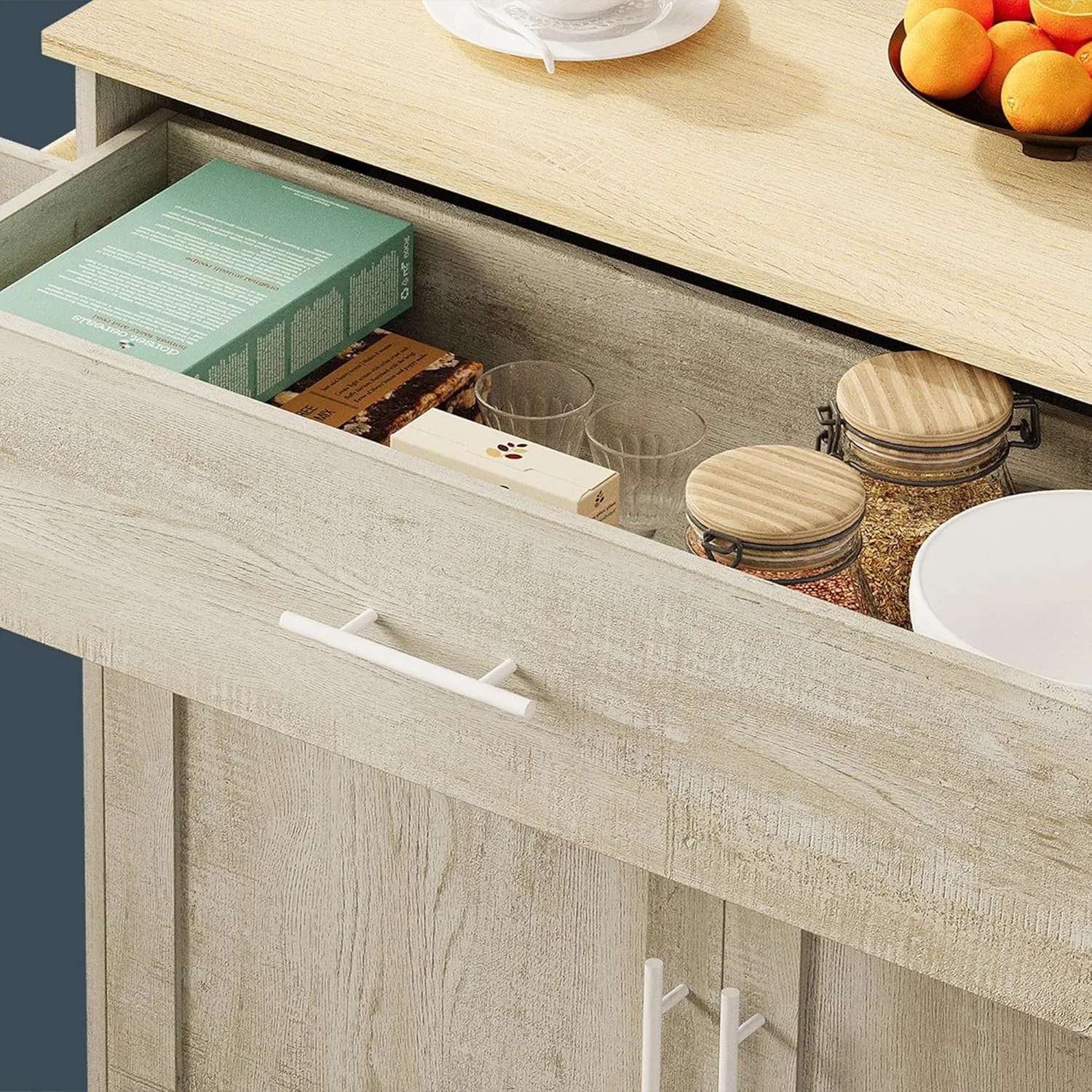 IRONCK Kitchen Island Cart with Solid Wood Top and Drop Leaf, 47" W Mobile Carts with Storage Cabinet, Spice Rack, Towel Rack, and Drawer, Portable Islands on Wheels, Rustic Maple